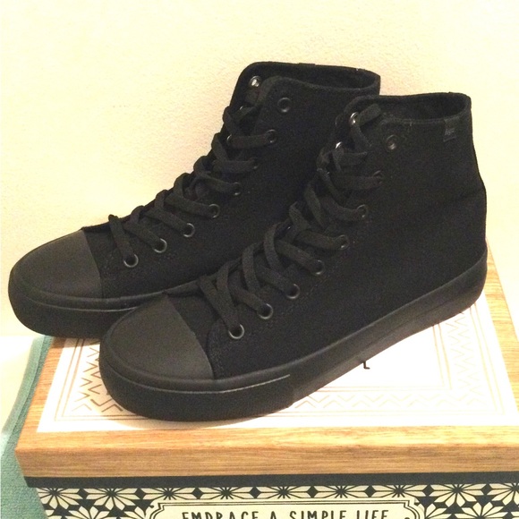 Shoes - Woman’s Black Canvas High-tops Sneakers